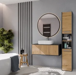 PISA - Armoire de salle de bains - 170x30x30 cm - Colonne de rangement SDB - Aspect bois