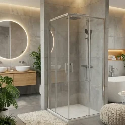 PixL 90x90 cm receveur de douche carré à poser BMC avec surface effet pierre, blanc (CERAPX9090W)