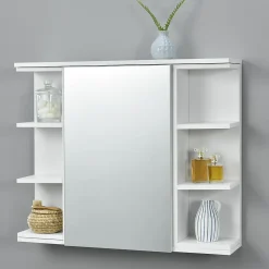 Placard Mural Harstad pour Salle de Bain Porte avec Miroir 64 x 80 x 20 cm Blanc en.casa