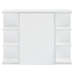 Placard Mural Harstad pour Salle de Bain Porte avec Miroir 64 x 80 x 20 cm Blanc en.casa