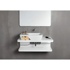 Plan de toilette à 2 niveaux pré-percé pour vasque poser SANINDUSA HI-dden 100 blanc (vasque et porte serviette non inclus)