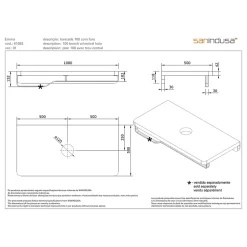 Plan de toilette blanc pour vasque ou lavabo à poser 100x50 trou central de bonde d'évacuation pré-percé SANINDUSA Emma 100 blanc