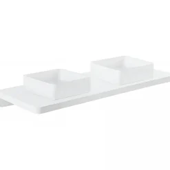 Plan de toilette blanc pour 2 vasques ou 2 lavabos à poser 140x50 pré-percés 2 trous pour bonde SANINDUSA Emma 140 blanc