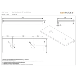 Plan de toilette blanc pour 2 vasques ou 2 lavabos à poser 140x50 pré-percés 2 trous pour bonde SANINDUSA Emma 140 blanc
