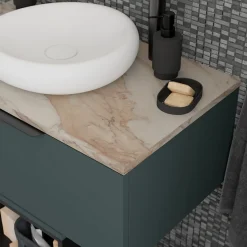 Plan de toilette L.140 x l.45 x ép.2 cm effet marbre beige Cadélia
