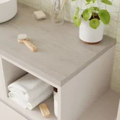 Plan de toilette L.100 x l.45 x ép.1,8 cm, beige cachemire, Kentia