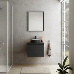 Plan de toilette noir mat L.60 x l.51,5 x ép.2 cm, Pura+