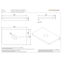 Plan de toilette noyer pour vasque ou lavabo à poser 80x50 trou central de bonde d'évacuation pré-percé SANINDUSA Emma 80 noyer