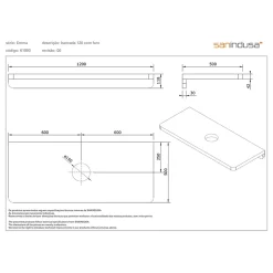 Plan de toilette noyer pour vasque ou lavabo à poser 120x50 trou central de bonde d'évacuation pré-percé SANINDUSA Emma 120 noyer