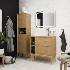 Plan de toilette placage chêne L.80 x l.45 x ép.1,8 cm GoodHome Avela