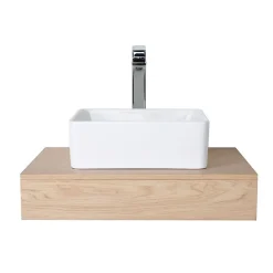 Plan de toilette suspendu pour vasque WILL - 60 cm - Ep. 12 cm + Equerres invisibles - Décor Chêne