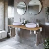 Plan de toilette 121x49x3 cm T-BATH hydrofuge placage chêne naturel avec supports chromés