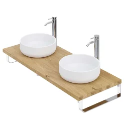Plan de toilette 121x49x3 cm T-BATH hydrofuge placage chêne naturel avec supports chromés