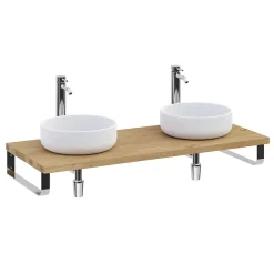 Plan de toilette 121x49x3 cm T-BATH hydrofuge placage chêne naturel avec supports chromés