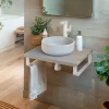 Plan de toilette 61x49x3 cm T-BATH hydrofuge placage frêne naturel avec supports blancs