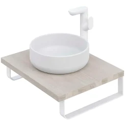 Plan de toilette 61x49x3 cm T-BATH hydrofuge placage frêne naturel avec supports blancs