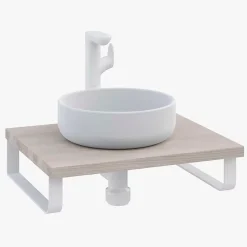Plan de toilette 61x49x3 cm T-BATH hydrofuge placage frêne naturel avec supports blancs