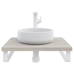 Plan de toilette 61x49x3 cm T-BATH hydrofuge placage frêne naturel avec supports blancs