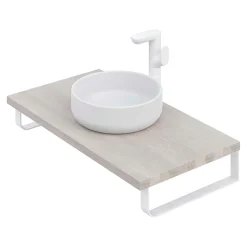 Plan de toilette 91x49x3 cm T-BATH hydrofuge placage frêne naturel avec supports blancs
