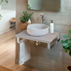 Plan de toilette 61x49x3 cm T-BATH hydrofuge placage frêne naturel avec supports chromés