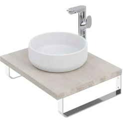 Plan de toilette 61x49x3 cm T-BATH hydrofuge placage frêne naturel avec supports chromés