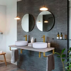 Plan de toilette 121x49x3 cm T-BATH hydrofuge placage frêne naturel avec supports or