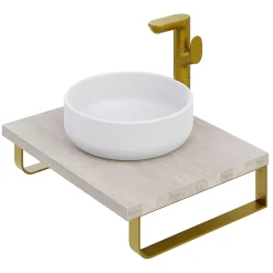 Plan de toilette 61x49x3 cm T-BATH hydrofuge placage frêne naturel avec supports or
