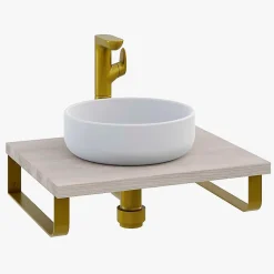 Plan de toilette 61x49x3 cm T-BATH hydrofuge placage frêne naturel avec supports or