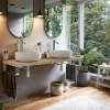 Plan de toilette 121x49x3 cm T-BATH hydrofuge placage orme naturel avec supports chromés