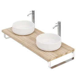 Plan de toilette 121x49x3 cm T-BATH hydrofuge placage orme naturel avec supports chromés