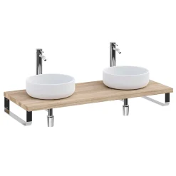 Plan de toilette 121x49x3 cm T-BATH hydrofuge placage orme naturel avec supports chromés
