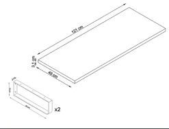 Plan de toilette 121x49x3 cm T-BATH hydrofuge placage orme naturel avec supports chromés