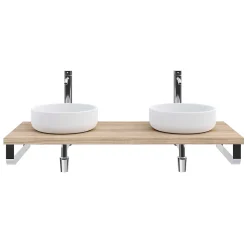 Plan de toilette 121x49x3 cm T-BATH hydrofuge placage orme naturel avec supports chromés