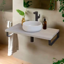Plan de toilette 91x49x3 cm T-BATH hydrofuge placage frêne naturel avec supports noirs