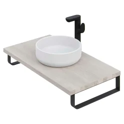 Plan de toilette 91x49x3 cm T-BATH hydrofuge placage frêne naturel avec supports noirs