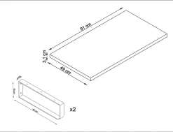 Plan de toilette 91x49x3 cm T-BATH hydrofuge placage frêne naturel avec supports noirs