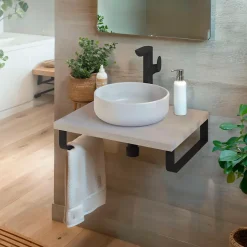 Plan de toilette 61x49x3 cm T-BATH hydrofuge placage frêne naturel avec supports noirs