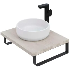 Plan de toilette 61x49x3 cm T-BATH hydrofuge placage frêne naturel avec supports noirs