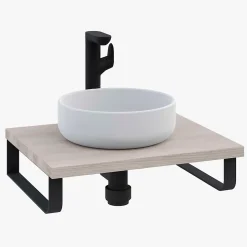 Plan de toilette 61x49x3 cm T-BATH hydrofuge placage frêne naturel avec supports noirs