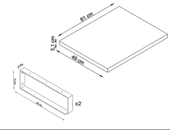 Plan de toilette 61x49x3 cm T-BATH hydrofuge placage frêne naturel avec supports noirs