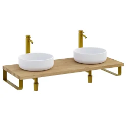 Plan de toilette 121x49x3 cm T-BATH hydrofuge placage chêne naturel avec supports or