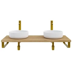 Plan de toilette 121x49x3 cm T-BATH hydrofuge placage chêne naturel avec supports or