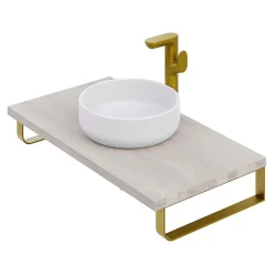 Plan de toilette 91x49x3 cm T-BATH hydrofuge placage frêne naturel avec supports or