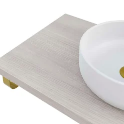 Plan de toilette 91x49x3 cm T-BATH hydrofuge placage frêne naturel avec supports or
