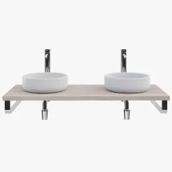 Plan de toilette 121x49x3 cm T-BATH hydrofuge placage frêne naturel avec supports chromés
