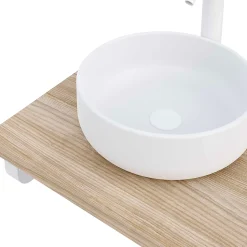 Plan de toilette 121x49x3 cm T-BATH hydrofuge placage orme naturel avec supports blancs