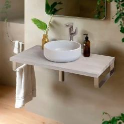 Plan de toilette 91x49x3 cm T-BATH hydrofuge placage frêne naturel avec supports chromés