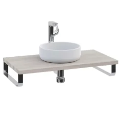 Plan de toilette 91x49x3 cm T-BATH hydrofuge placage frêne naturel avec supports chromés