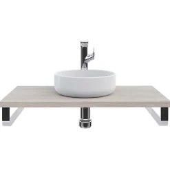 Plan de toilette 91x49x3 cm T-BATH hydrofuge placage frêne naturel avec supports chromés