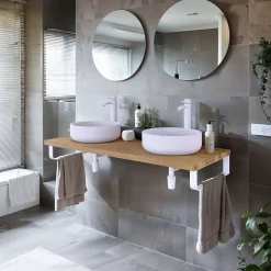 Plan de toilette 121x49x3 cm T-BATH hydrofuge placage chêne naturel avec supports blancs